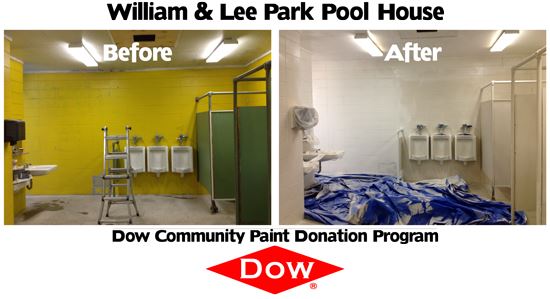 William and Lee Park Pool House Before and After Dow Community Paint Donation Program