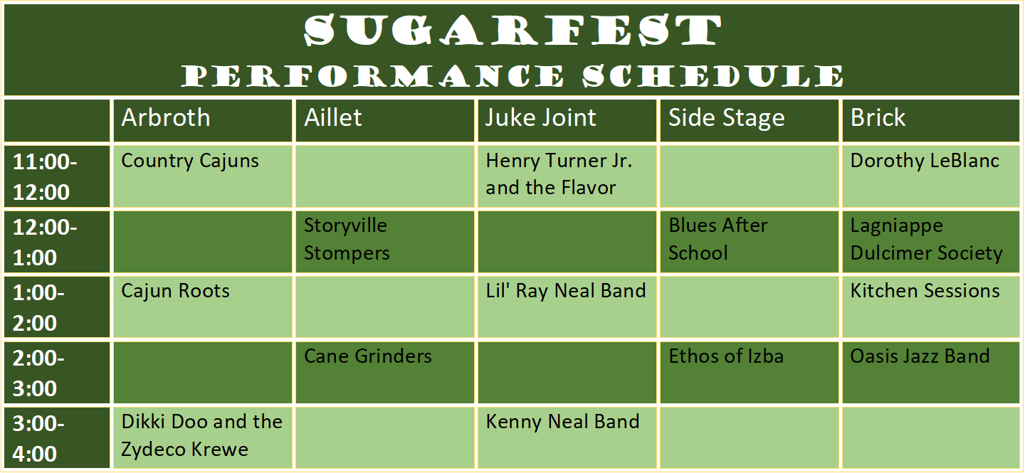 2022 Sugar Fest Performance Schedule